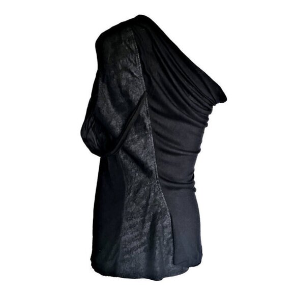 RICK OWENS Vintage 2012 One-Shoulder Strapless Top Silk & Lamb Leather - Picture 3 of 14